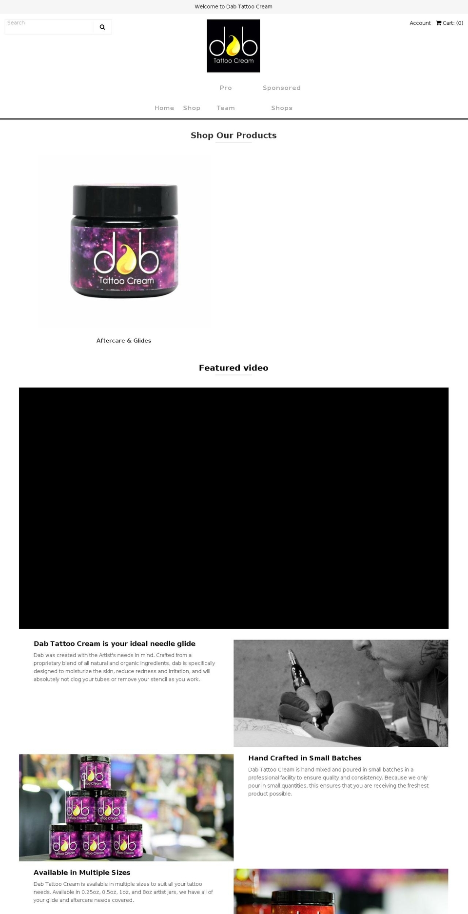 dabtattoocream.com shopify website screenshot