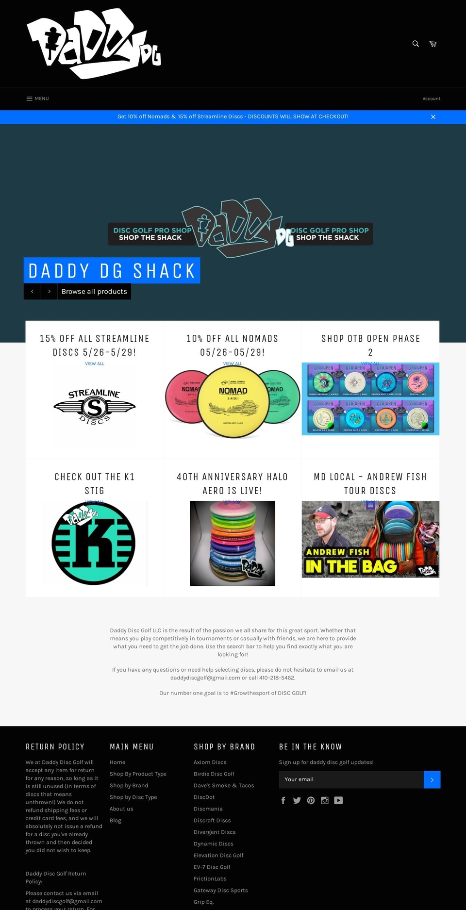 daddydiscgolf.com shopify website screenshot