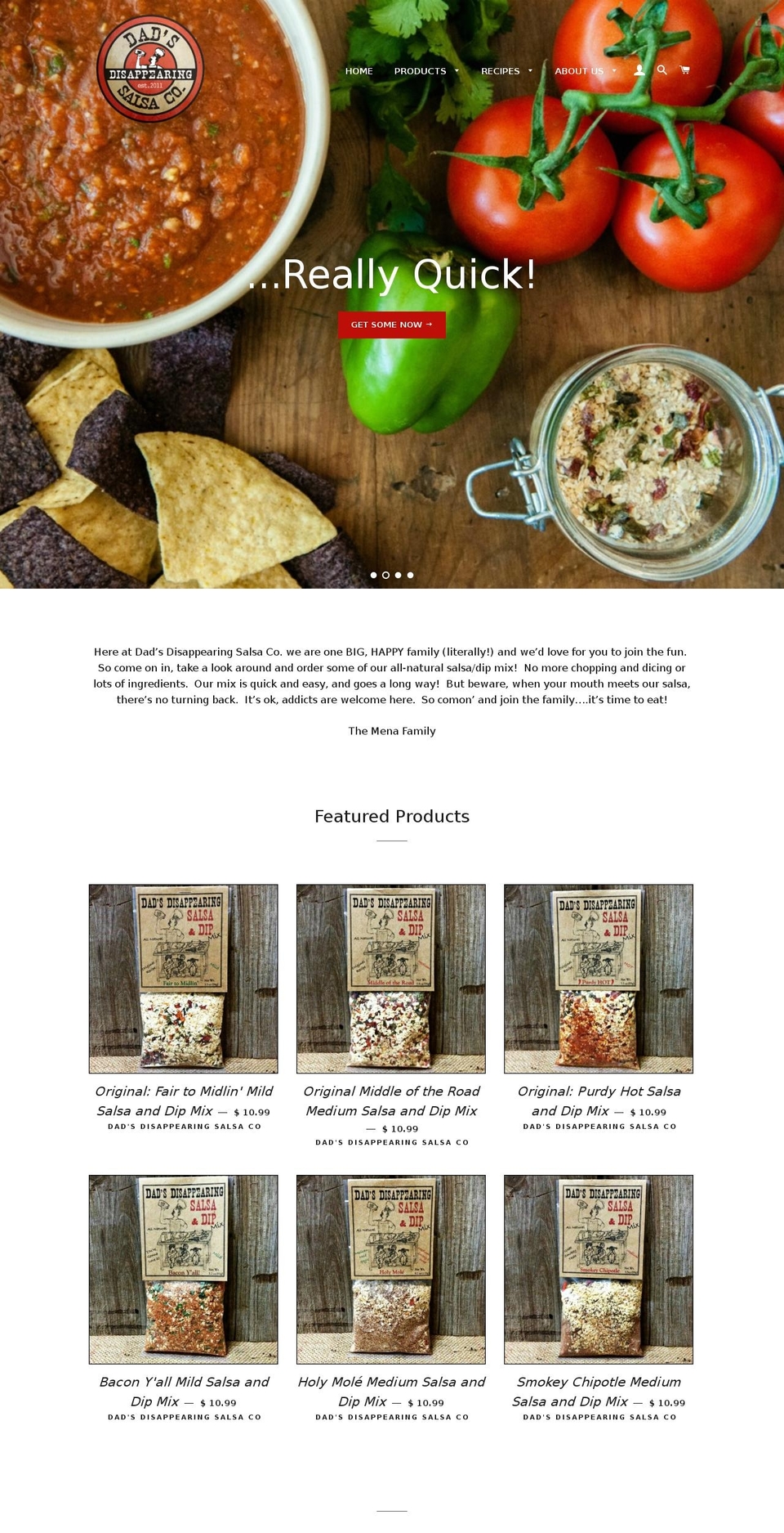 dadsdisappearingsalsa.com shopify website screenshot