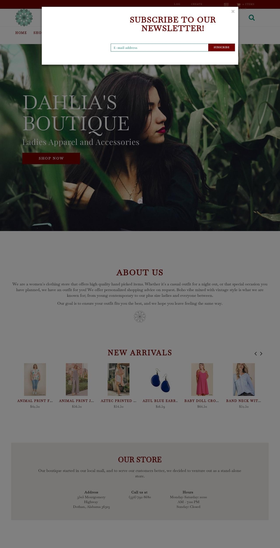 dahlias.boutique shopify website screenshot