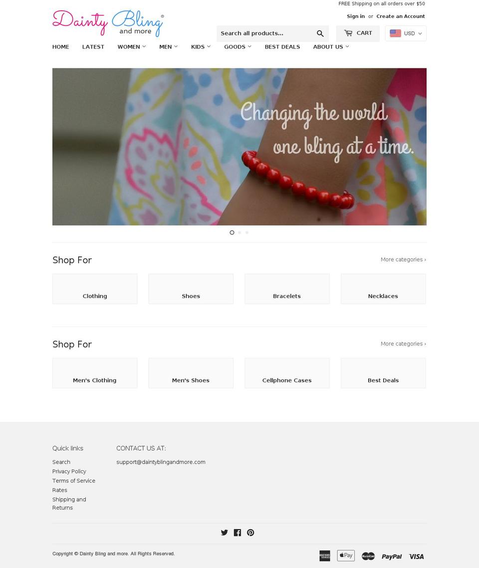 daintyblingandmore.com — Shopify storefront screenshot