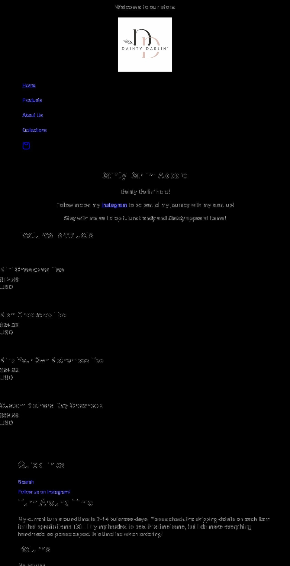 daintydarlin.com shopify website screenshot