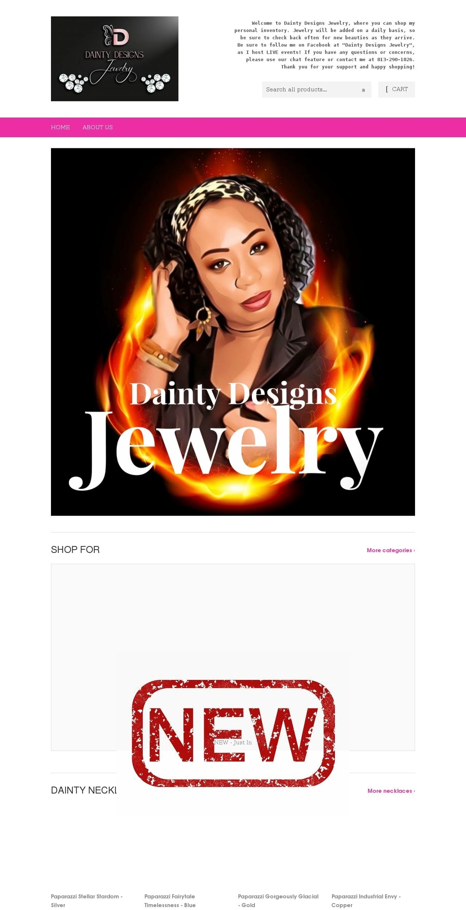 daintydesignsjewelry.net shopify website screenshot