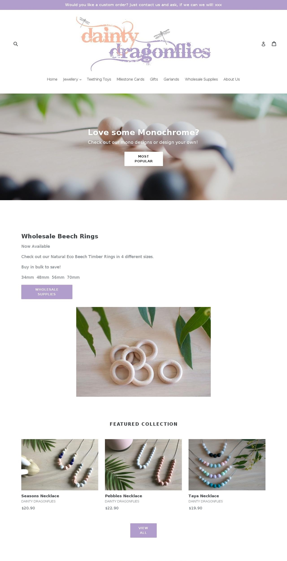 daintydragonflies.com — Shopify storefront screenshot