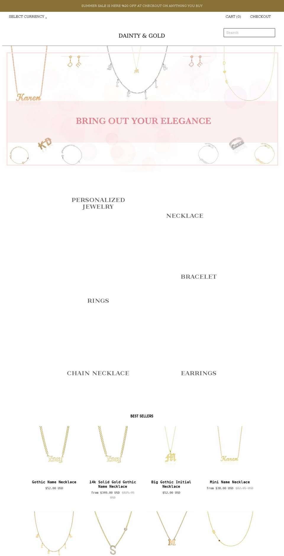 daintygold.com shopify website screenshot