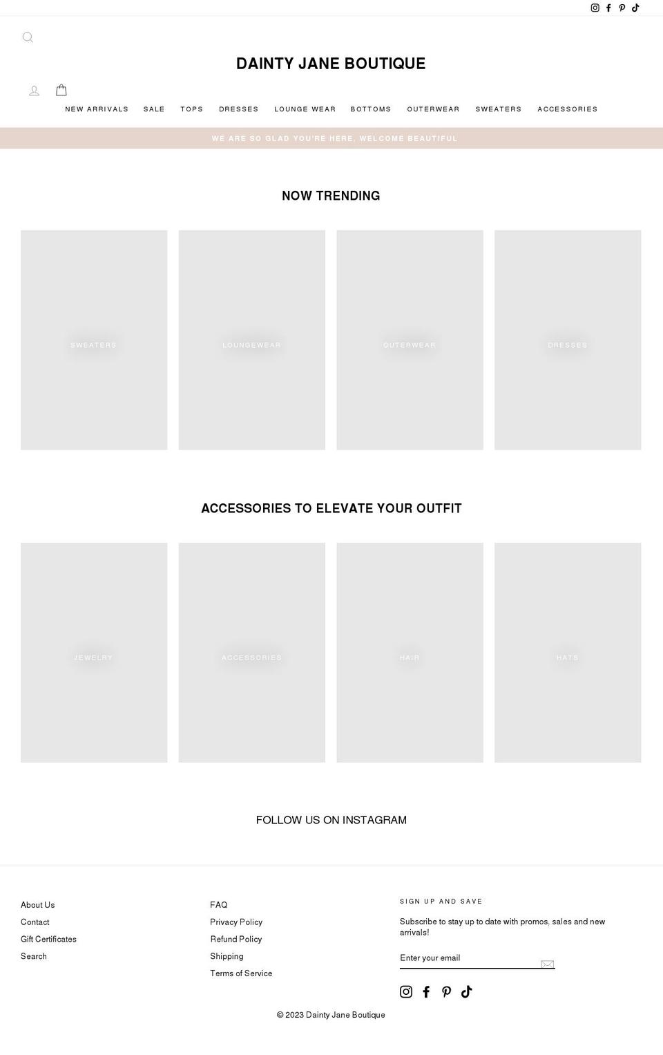 daintyjaneboutique.com shopify website screenshot