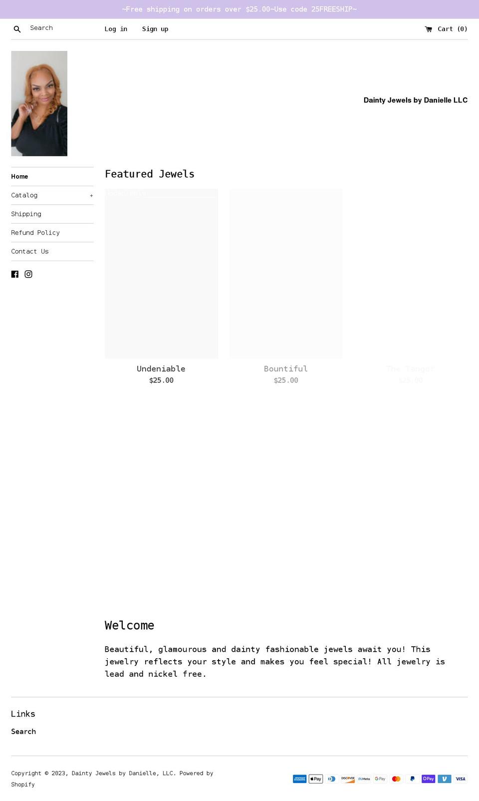 daintyjewelsbydanielle.com shopify website screenshot
