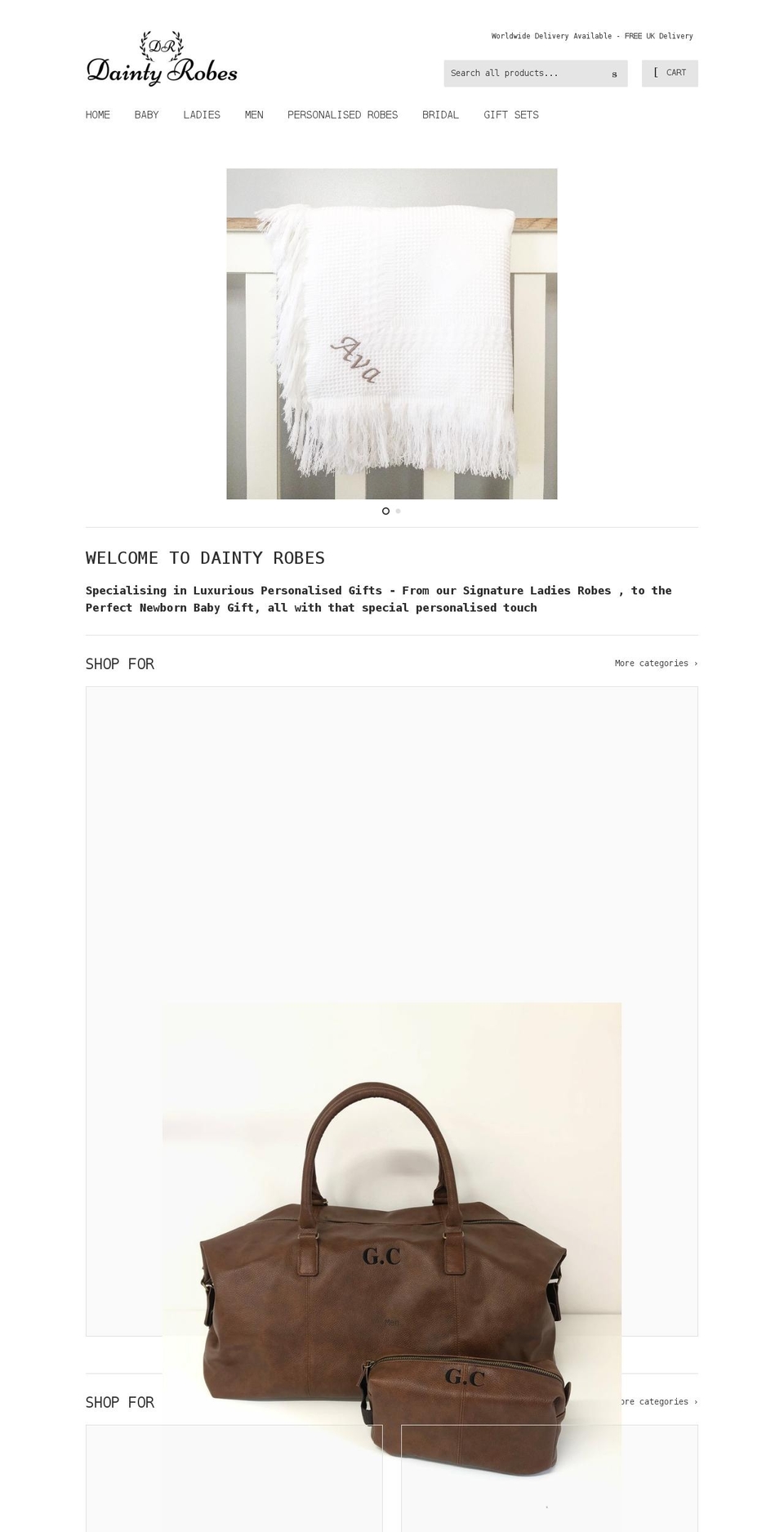 daintyrobes.com shopify website screenshot