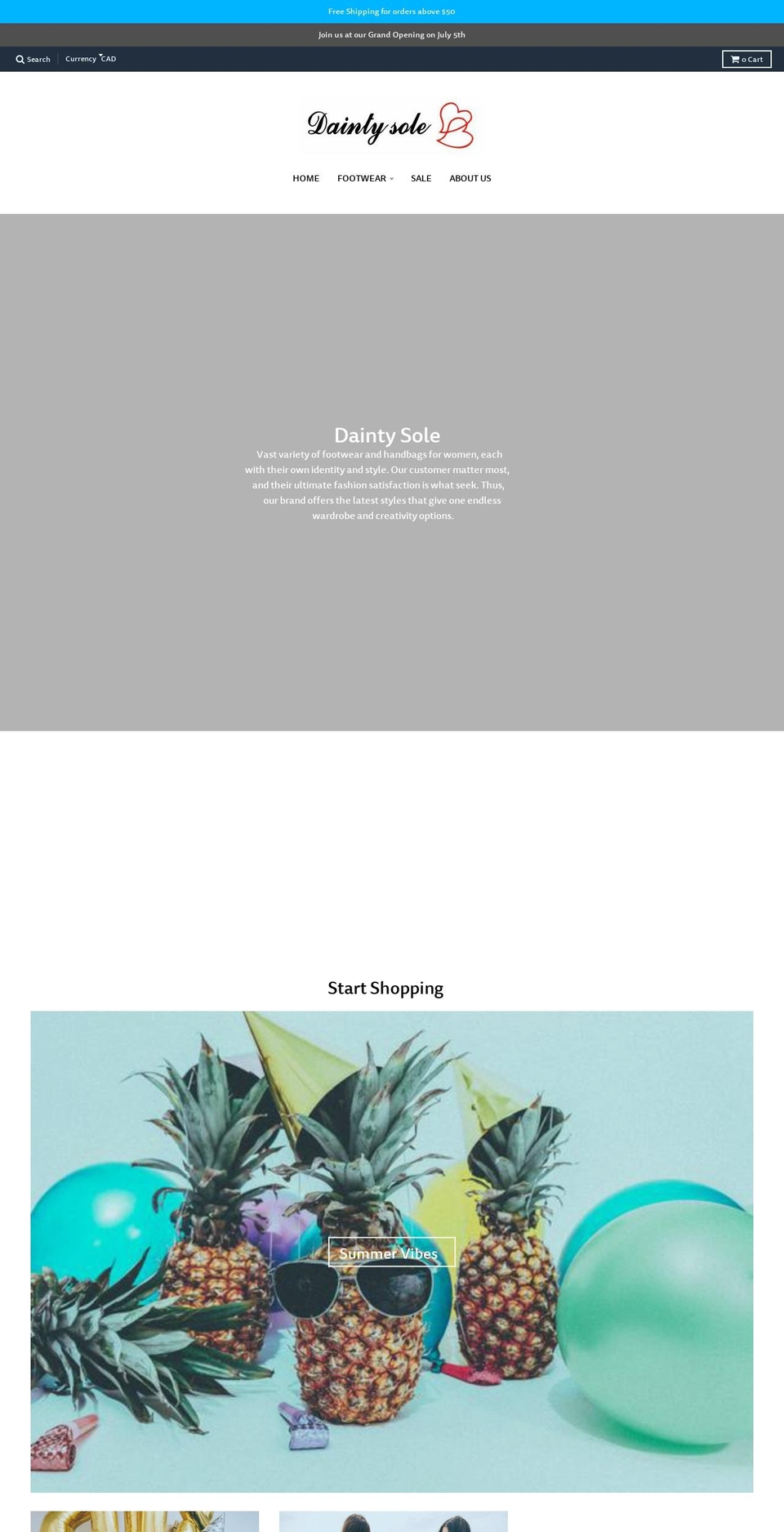 daintysole.com — Shopify storefront screenshot