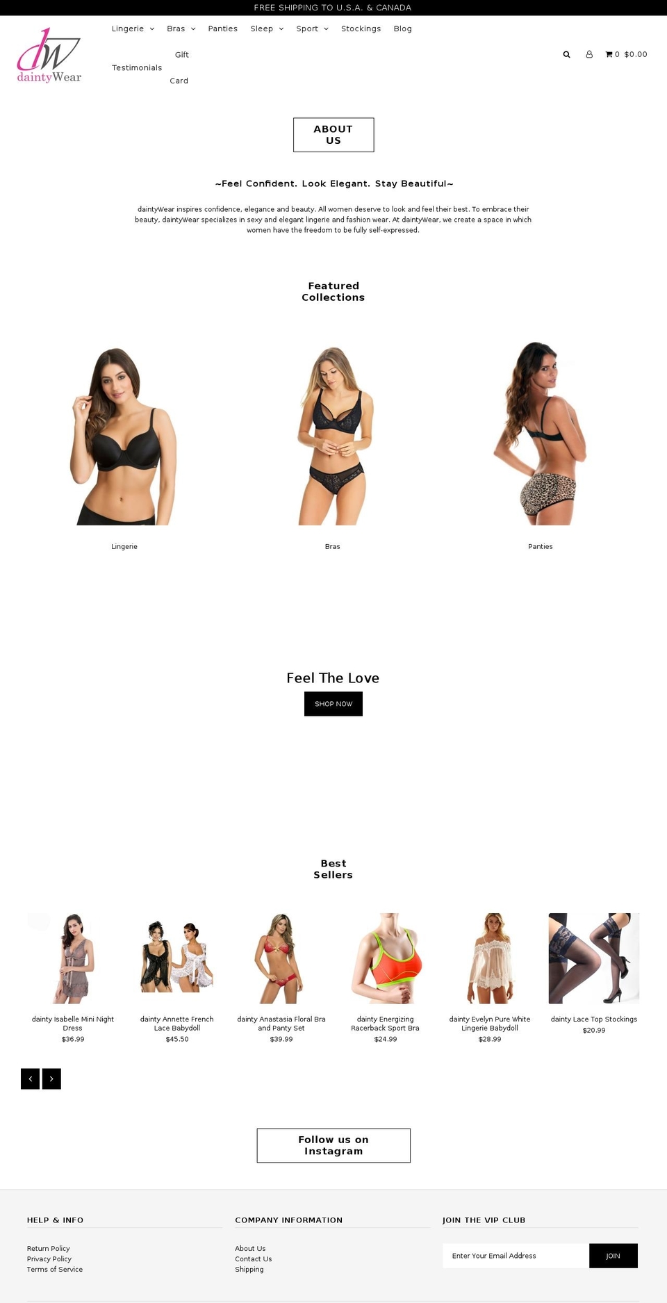 daintywear.com shopify website screenshot