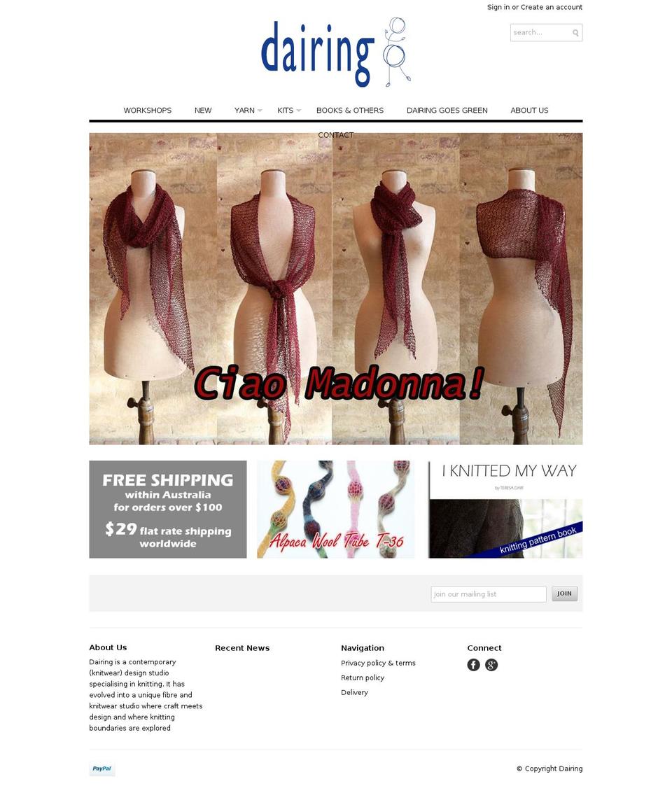 dairing.com shopify website screenshot