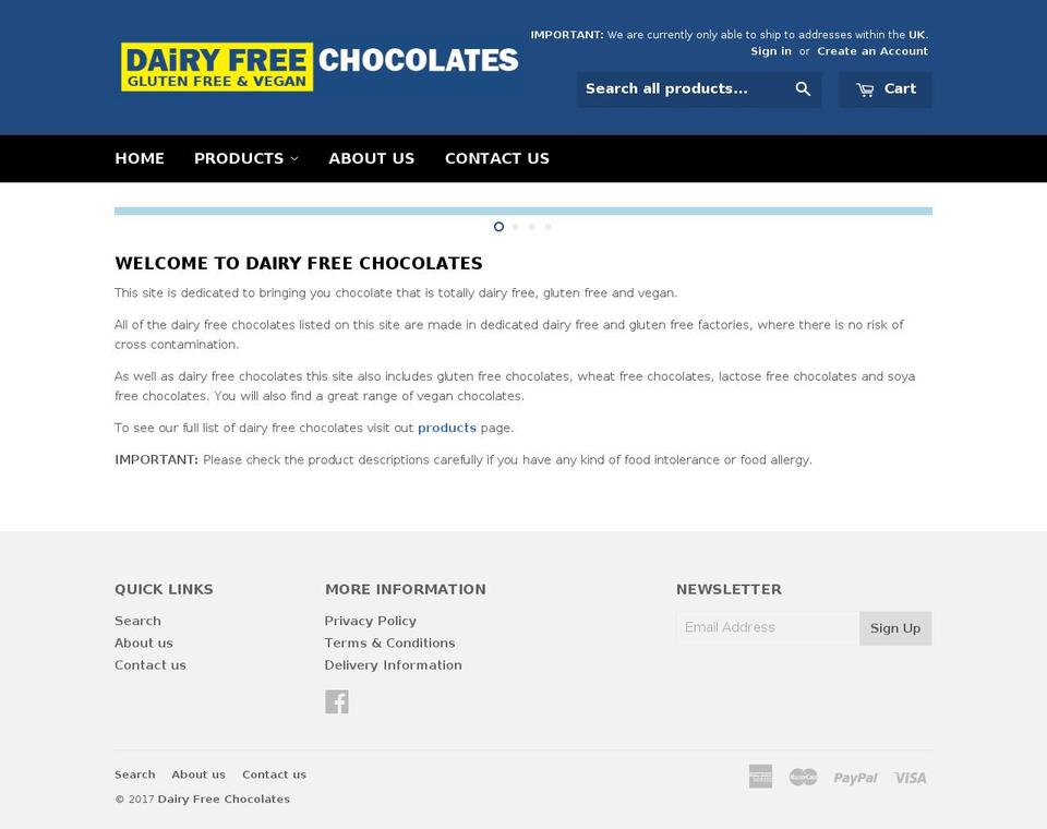 dairyfreechocolates.com shopify website screenshot