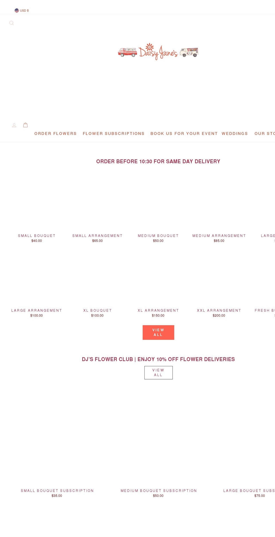 daisyjanesflowertruck.com shopify website screenshot