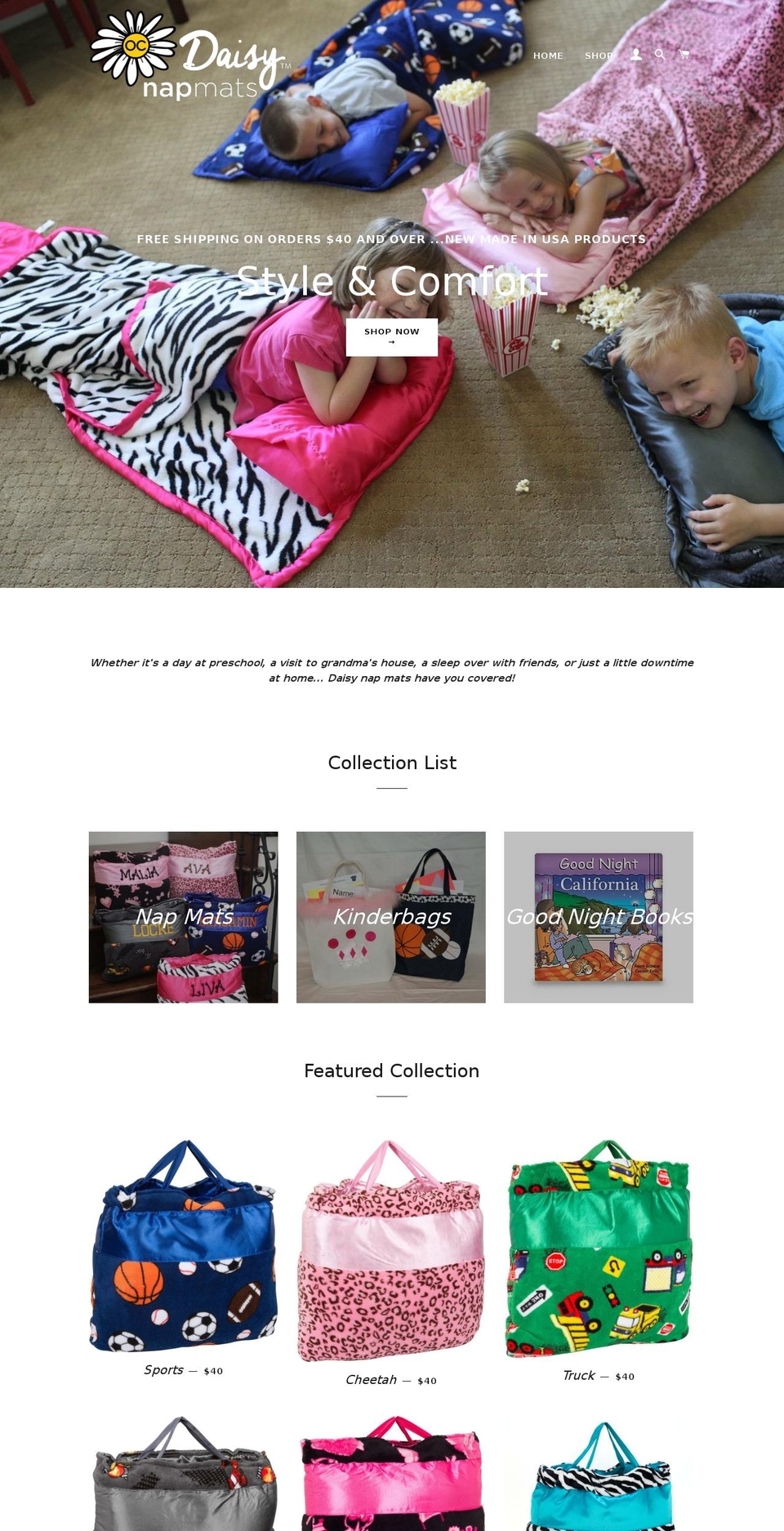daisynapmats.com — Shopify storefront screenshot