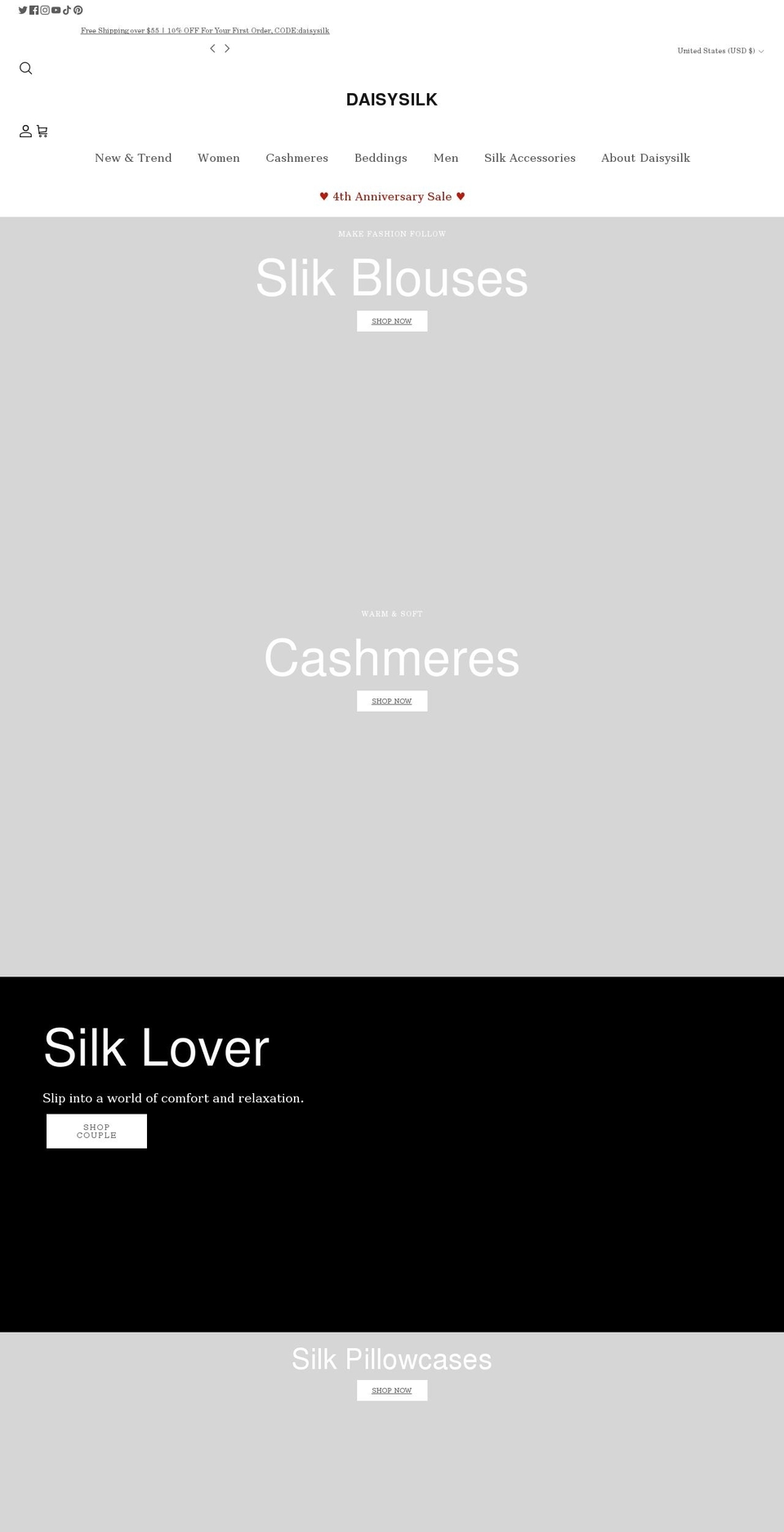 daisysilk.com shopify website screenshot