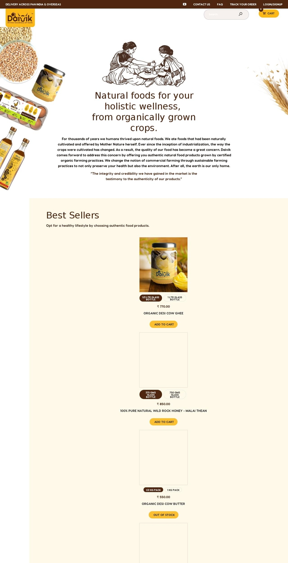 daivikorganic.com shopify website screenshot