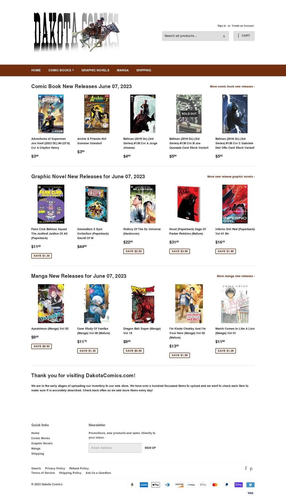 dakotacomics.com shopify website screenshot
