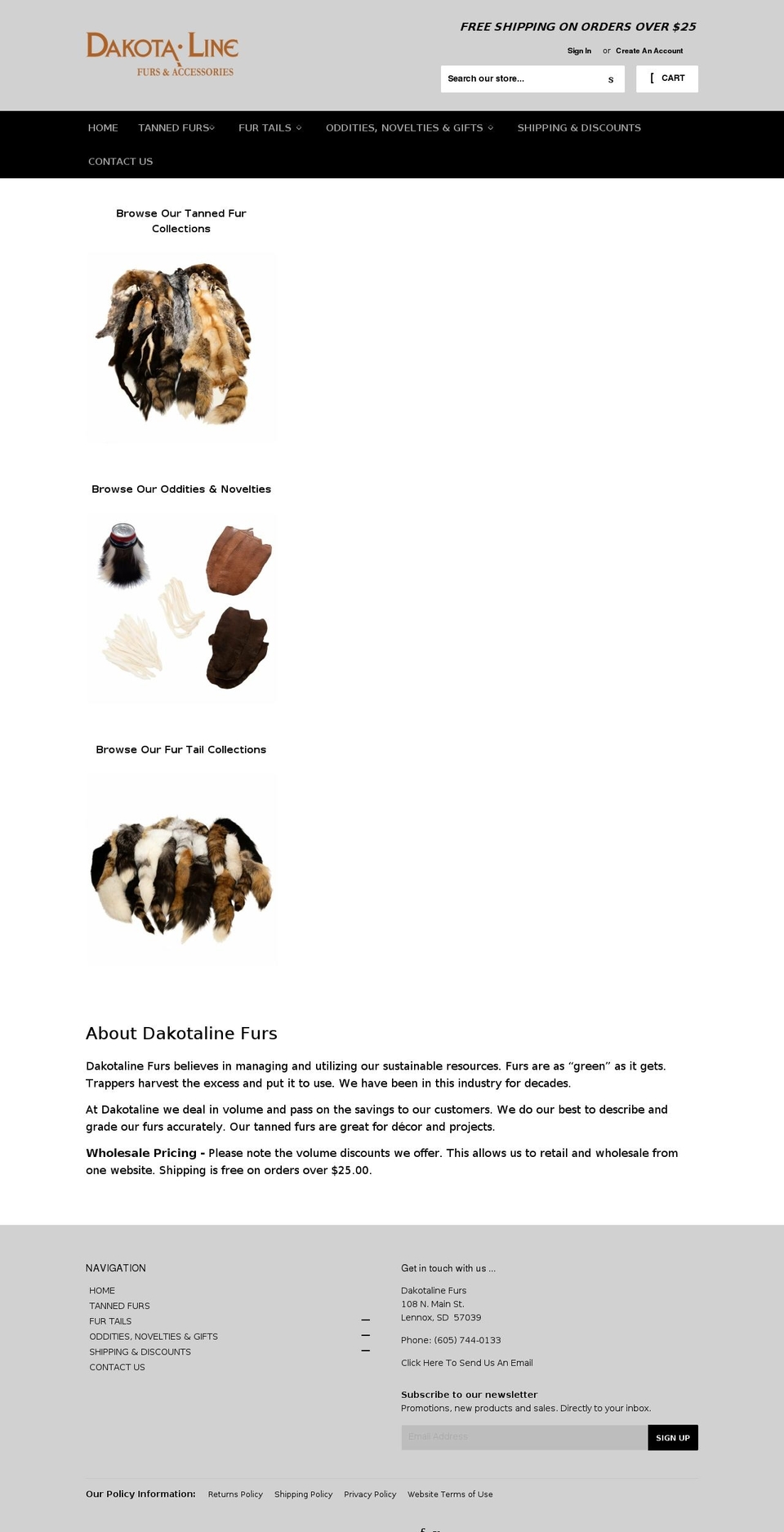 dakotalinefurs.com shopify website screenshot