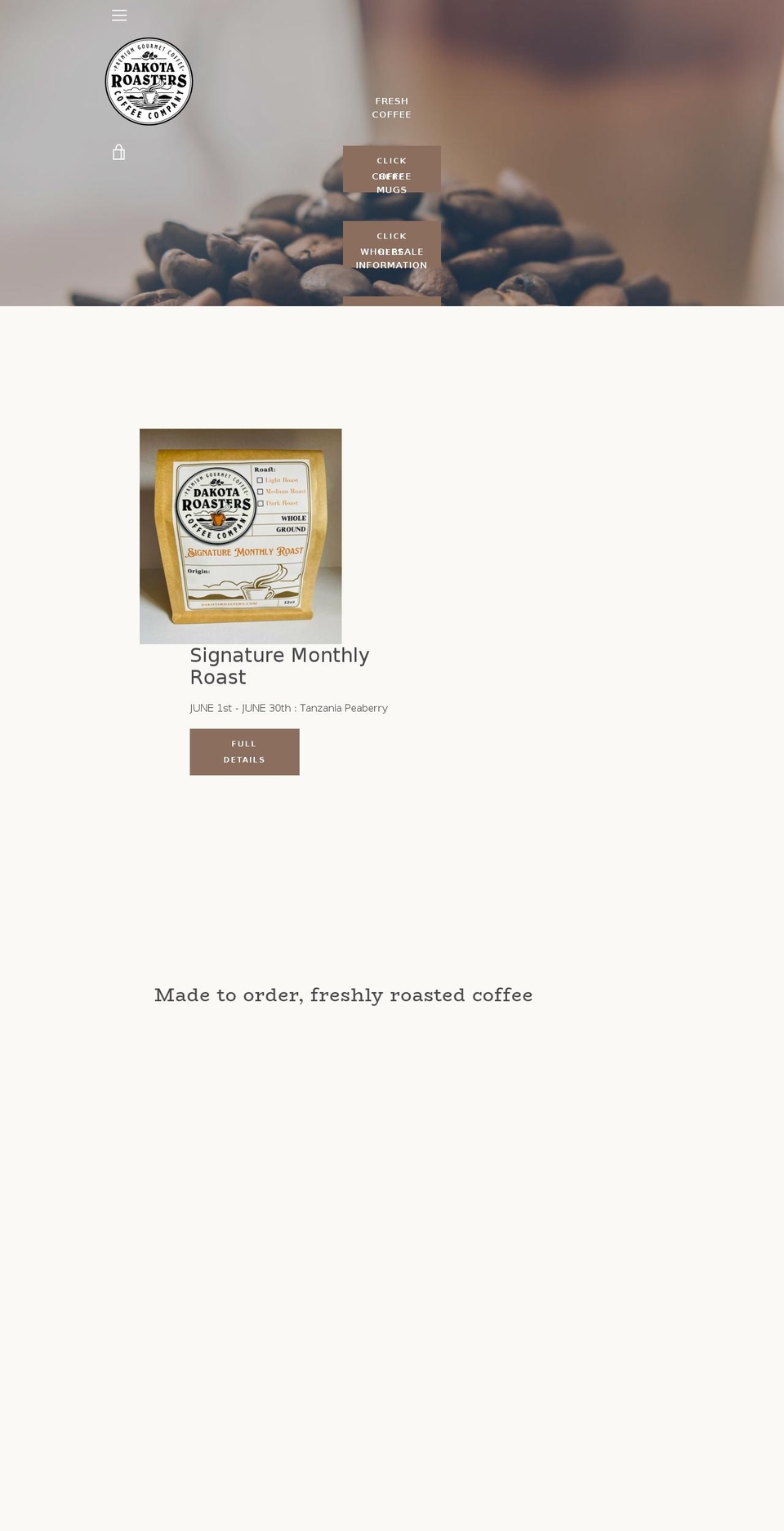 dakotaroasters.com — Shopify storefront screenshot