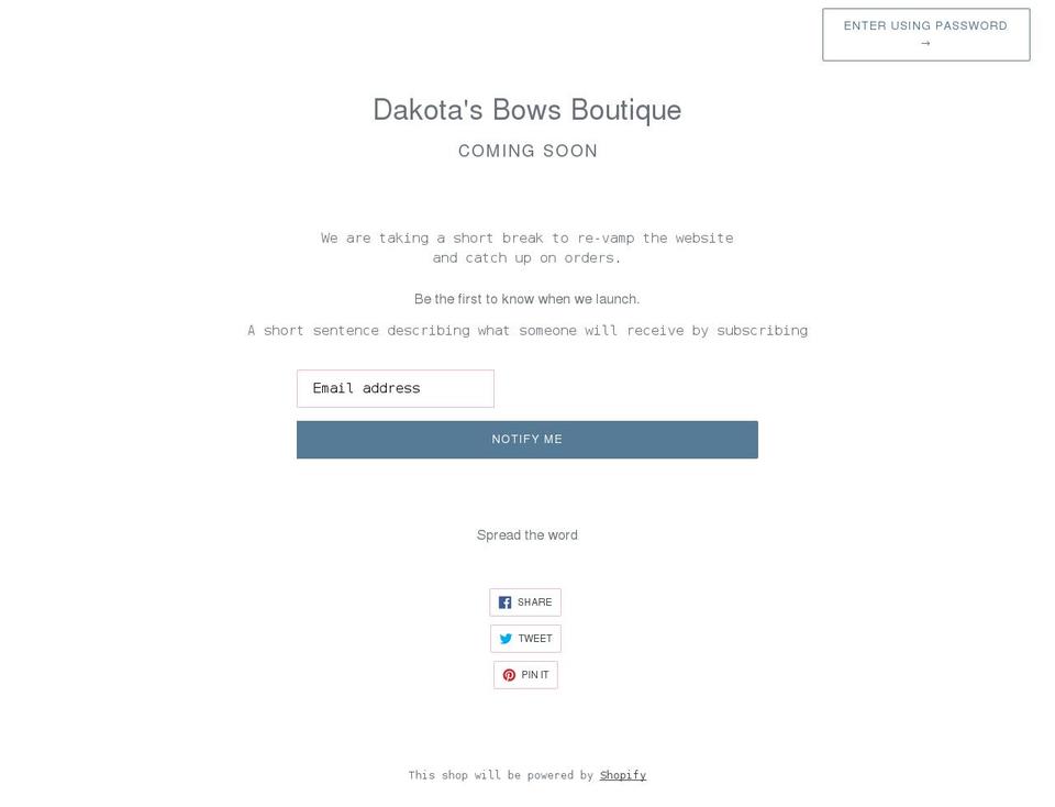 dakotasbowsboutique.com shopify website screenshot