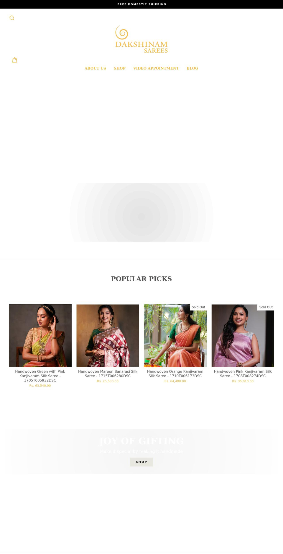 dakshinamsarees.in shopify website screenshot