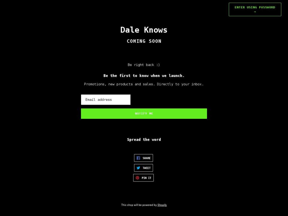 dale-knows.myshopify.com shopify website screenshot