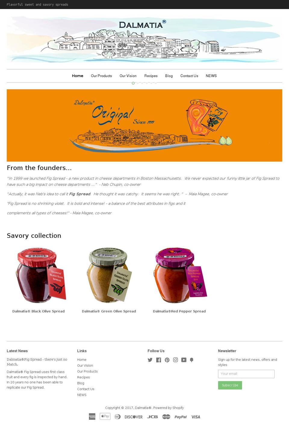 dalmatiaspreads.com shopify website screenshot