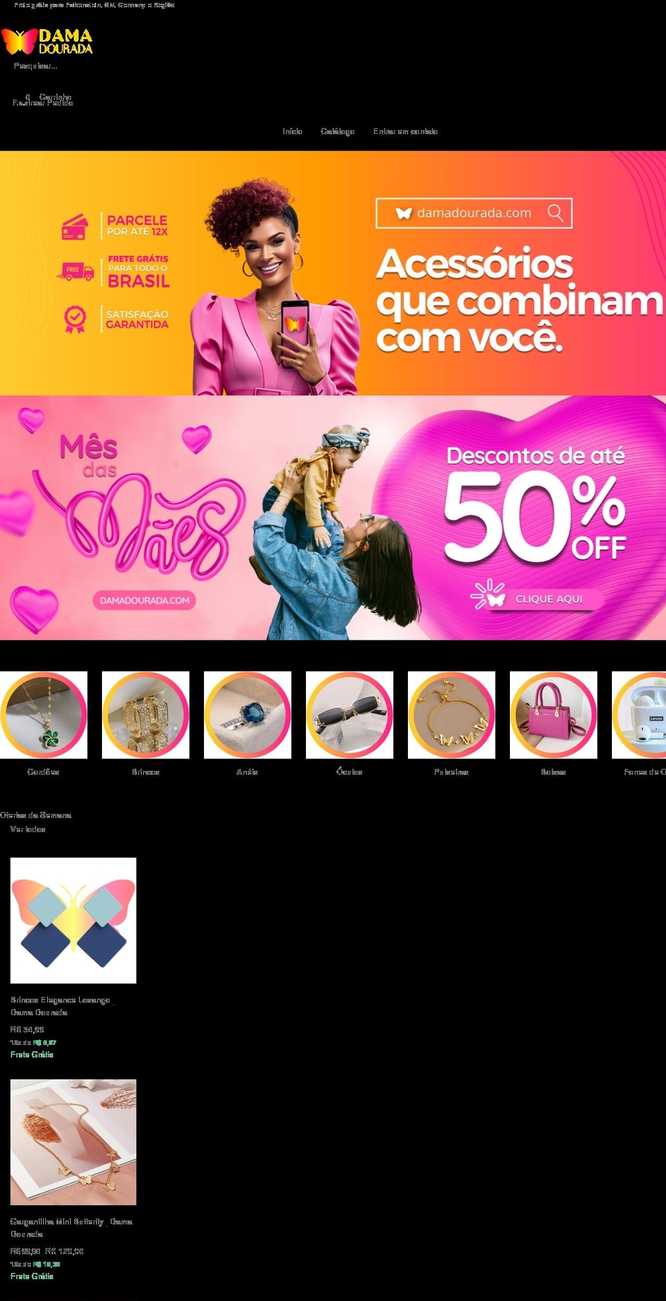 Tema loja vencedora Shopify theme site example damadourada.com