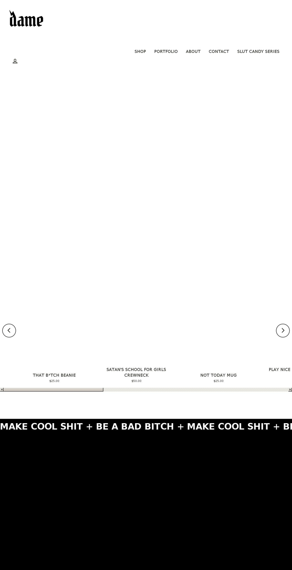 damecoolshit.com shopify website screenshot