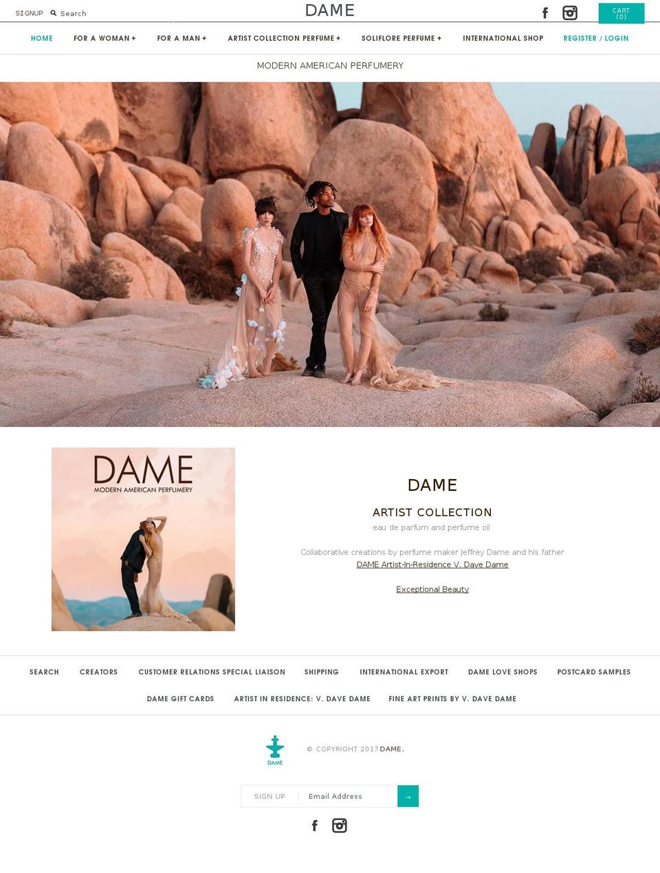 dameperfumery.com shopify website screenshot