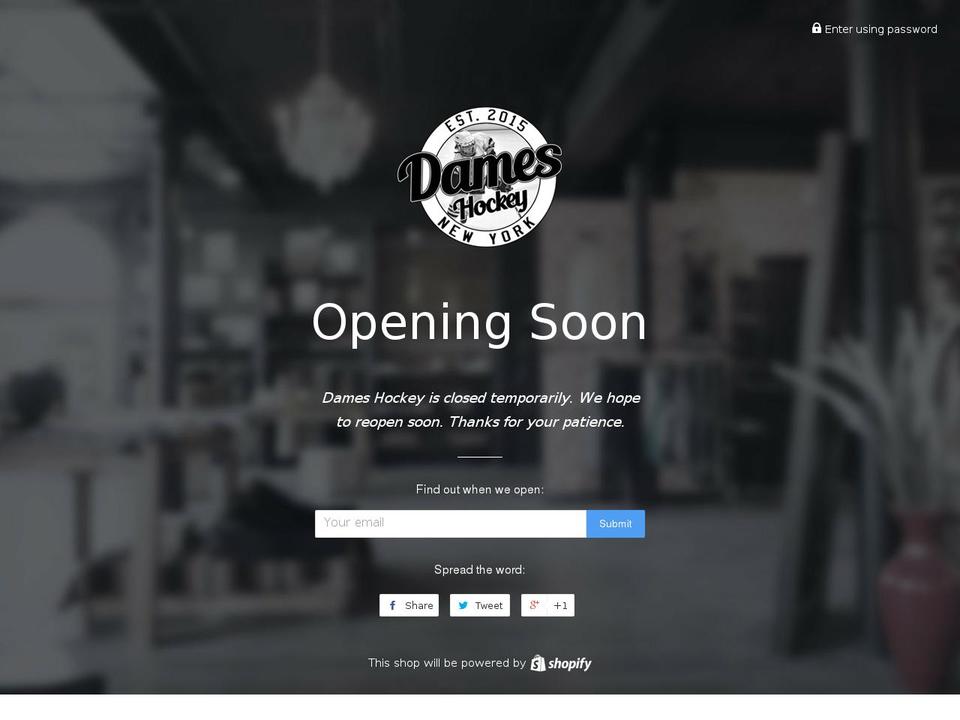 dameshockey.com — Shopify storefront screenshot