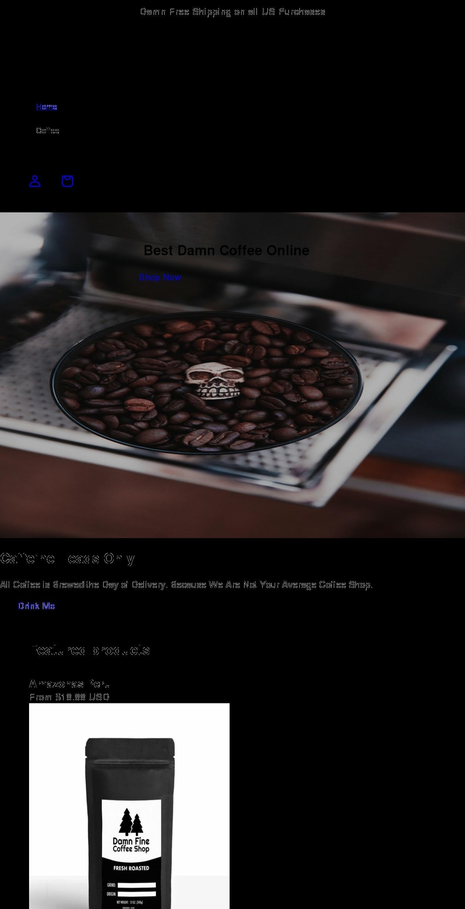 damnfinecoffee.shop shopify website screenshot
