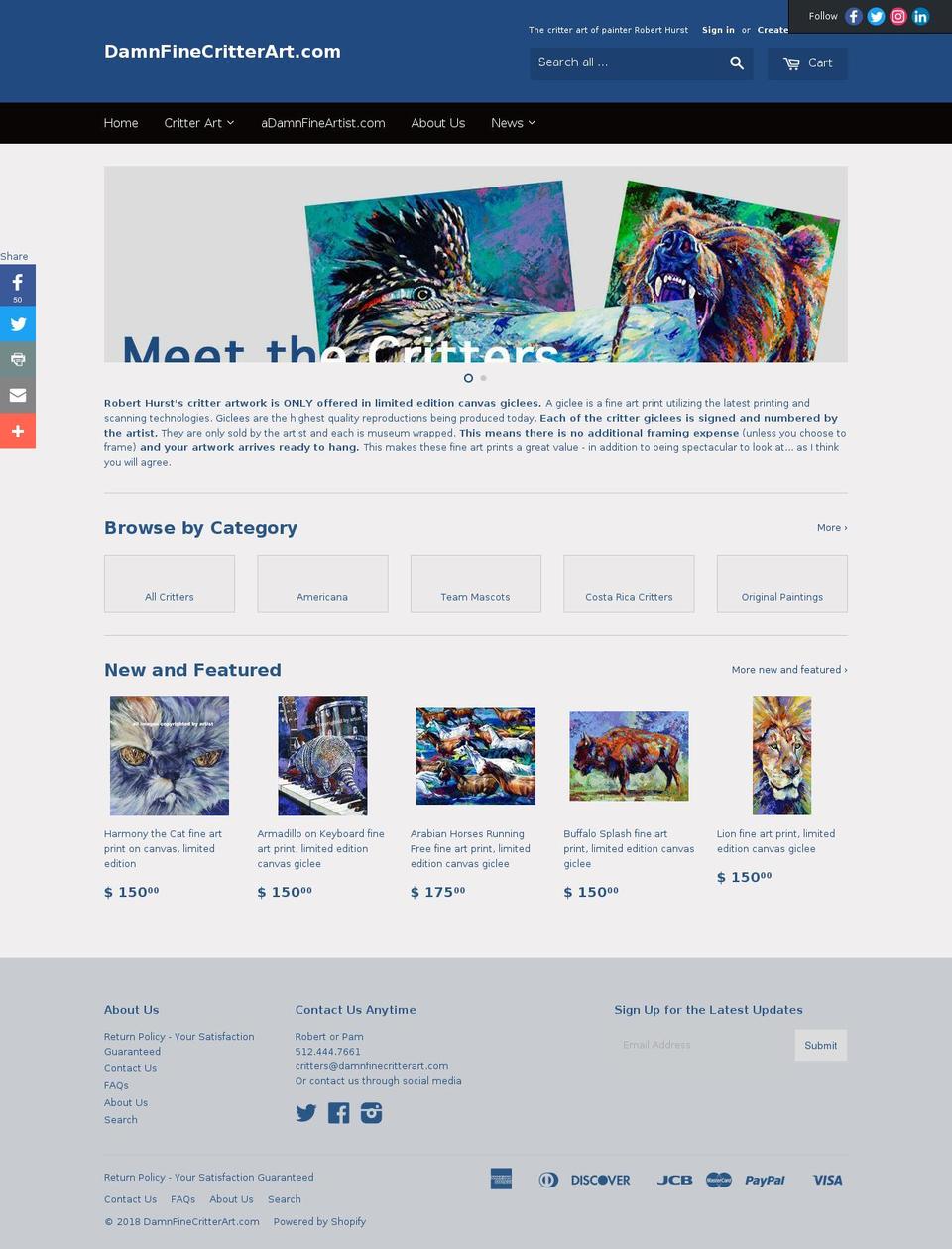 damnfinecritterart.com — Shopify storefront screenshot
