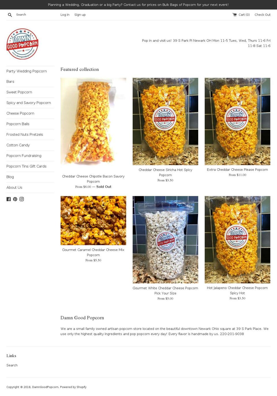 damngoodpopcorn.com — Shopify storefront screenshot