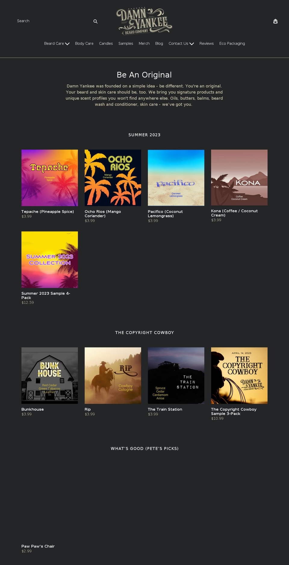 damnyankeebeard.com — Shopify storefront screenshot