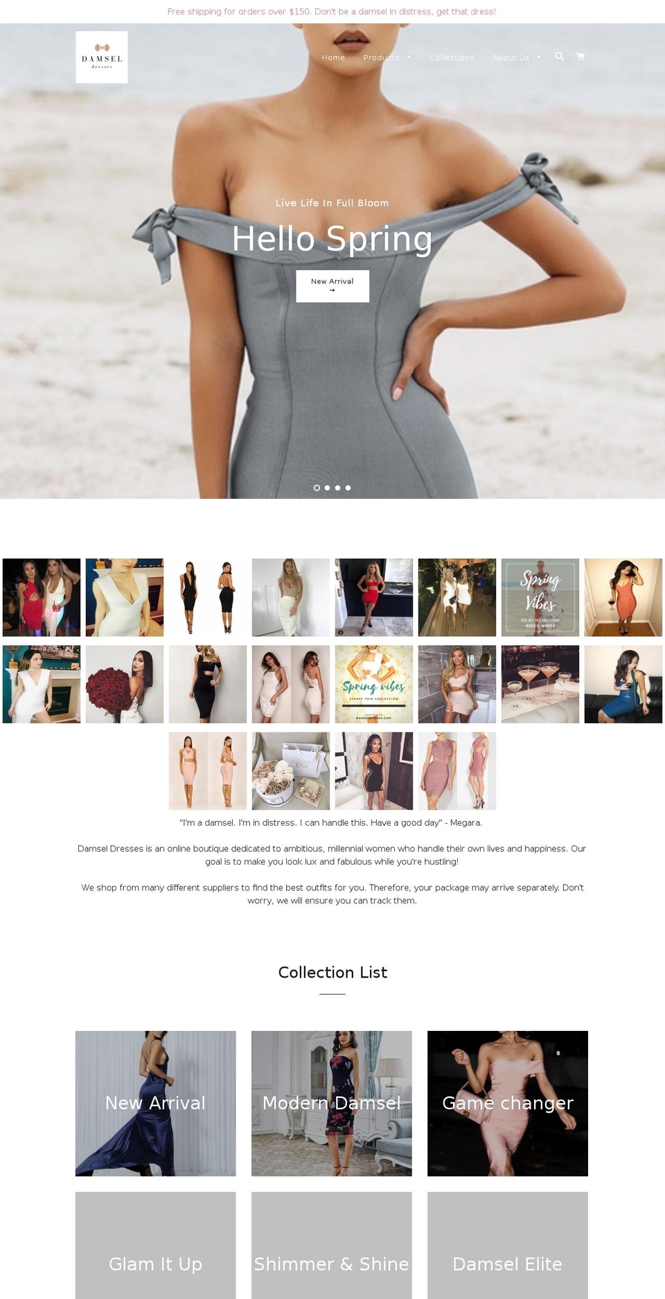 damseldresses.com shopify website screenshot