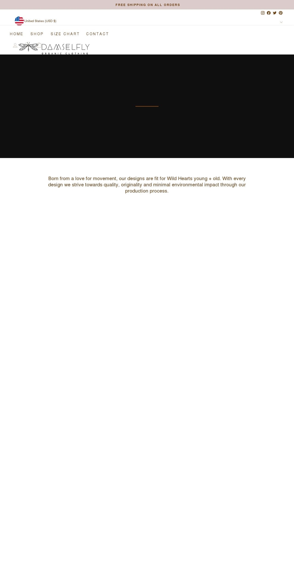 damselflyorganicclothing.com shopify website screenshot