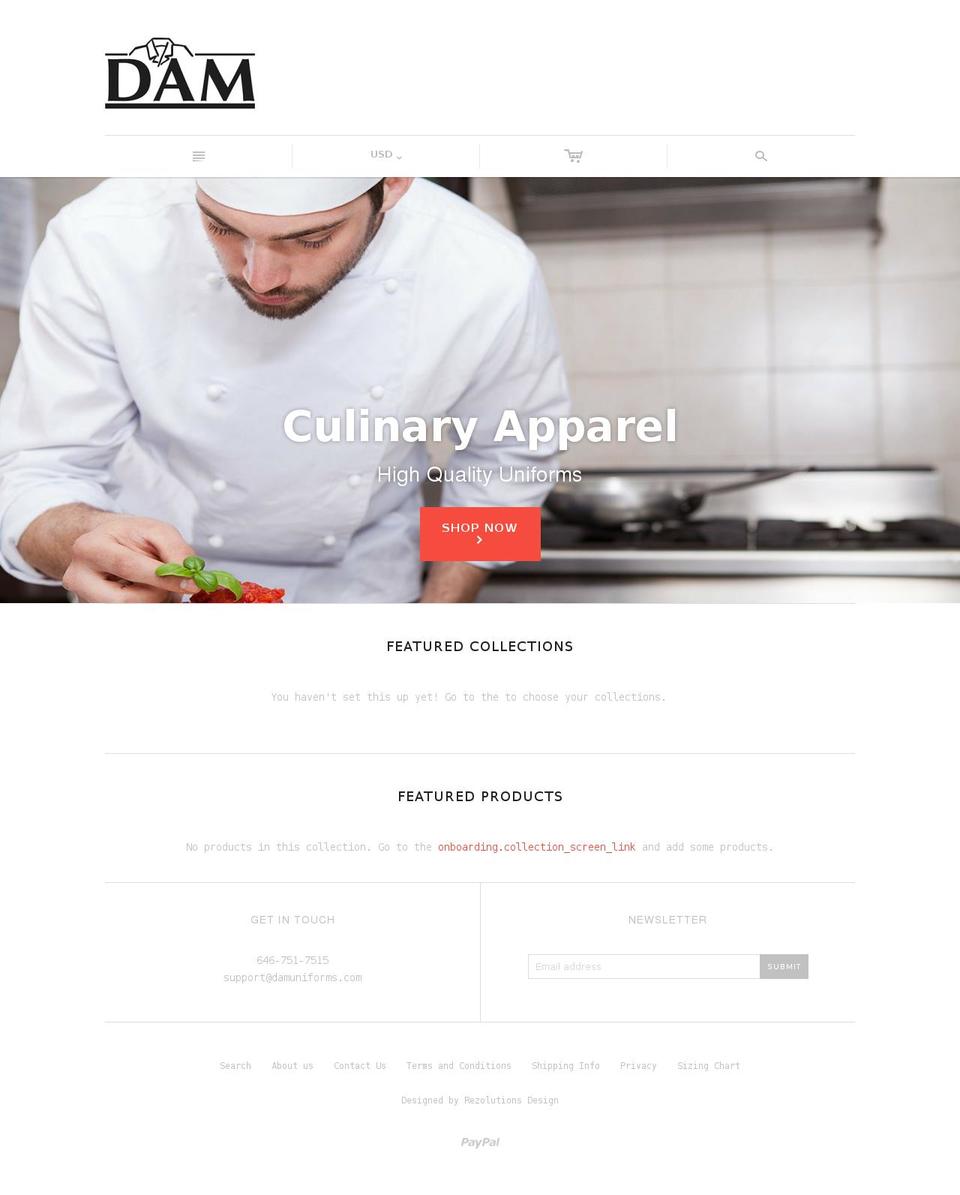 damuniforms.com — Shopify storefront screenshot