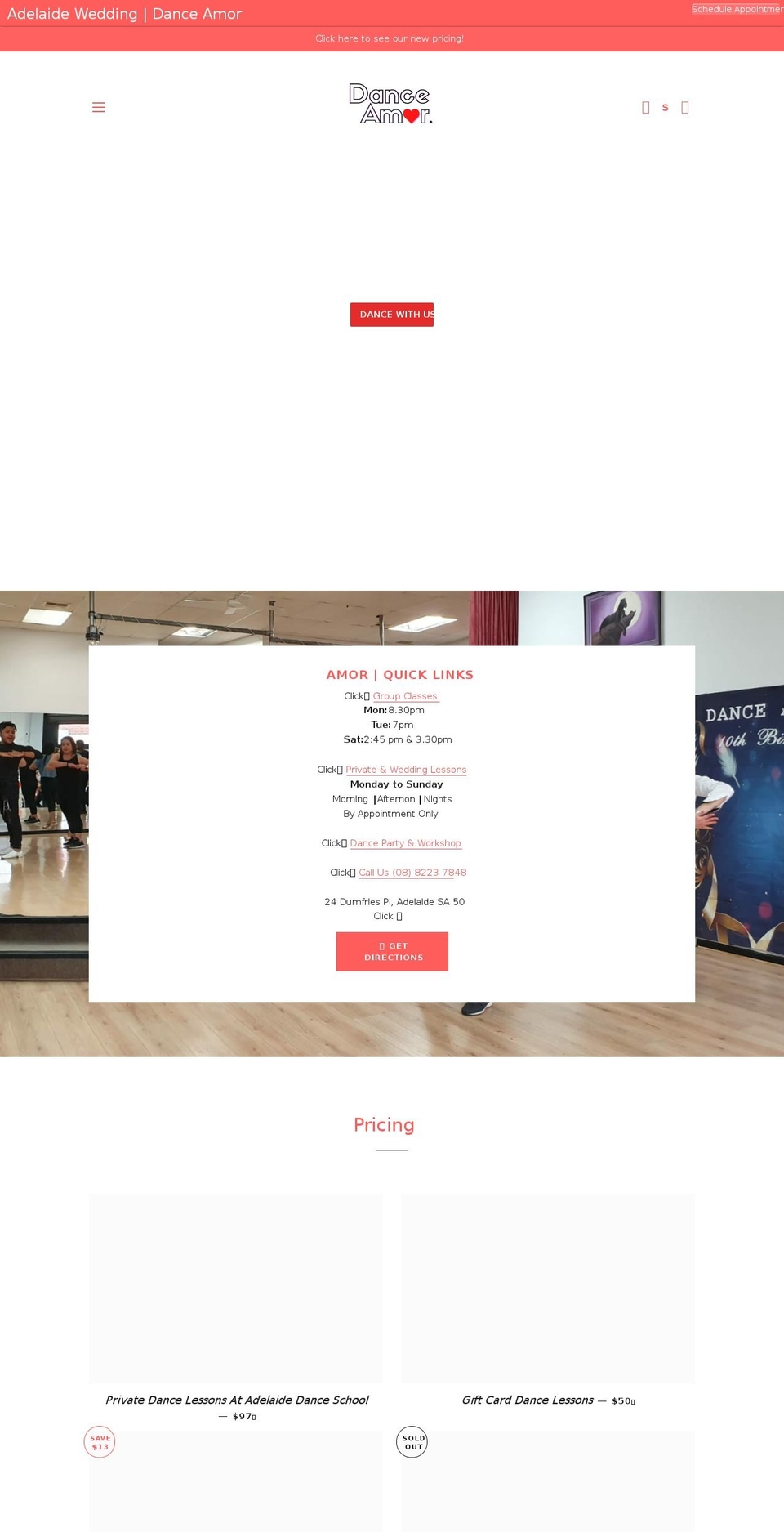 danceamor.com.au shopify website screenshot
