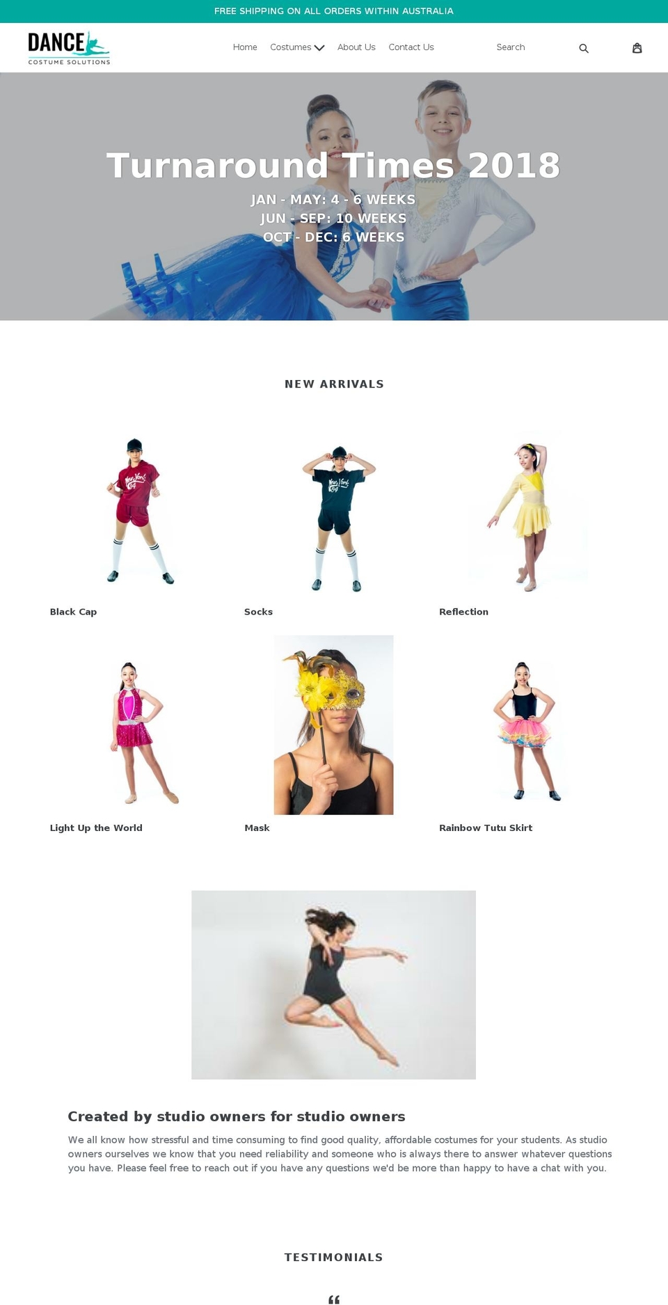dancecostumesaustralia.com — Shopify storefront screenshot