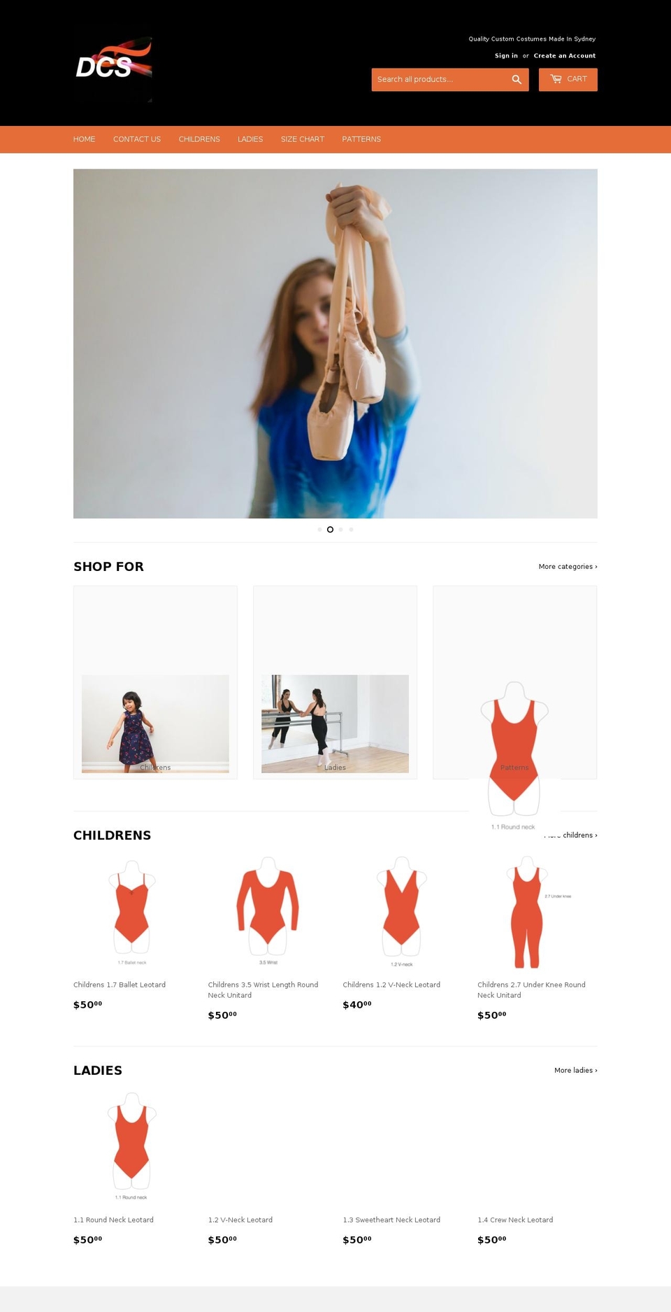 dancecostumessydney.com.au shopify website screenshot