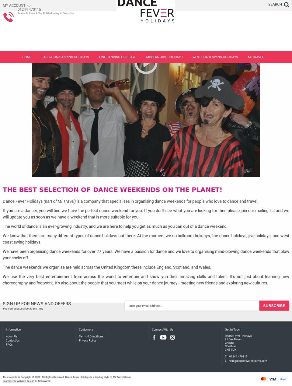 dancefeverholidays.com — Shopify storefront screenshot