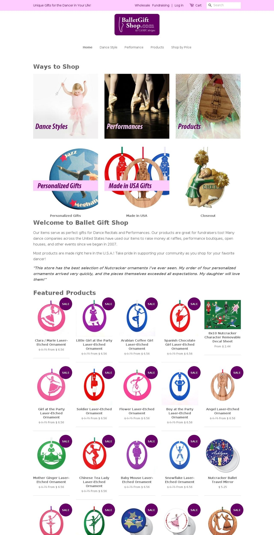 dancegiftshop.com — Shopify storefront screenshot