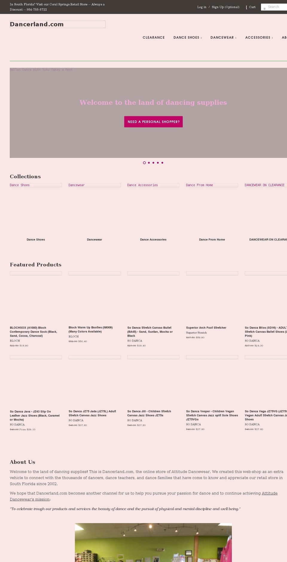 dancerland.com shopify website screenshot