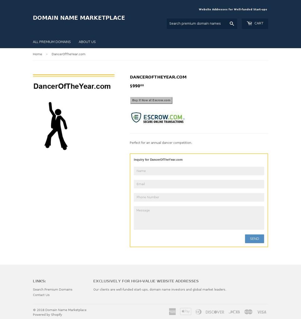 danceroftheyear.com — Shopify storefront screenshot