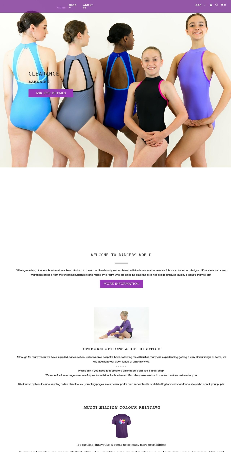 dancers-world.co.uk shopify website screenshot