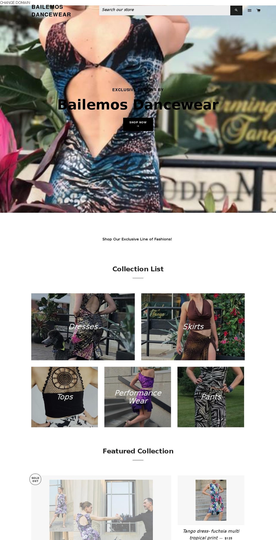 dancersclothes.com — Shopify storefront screenshot