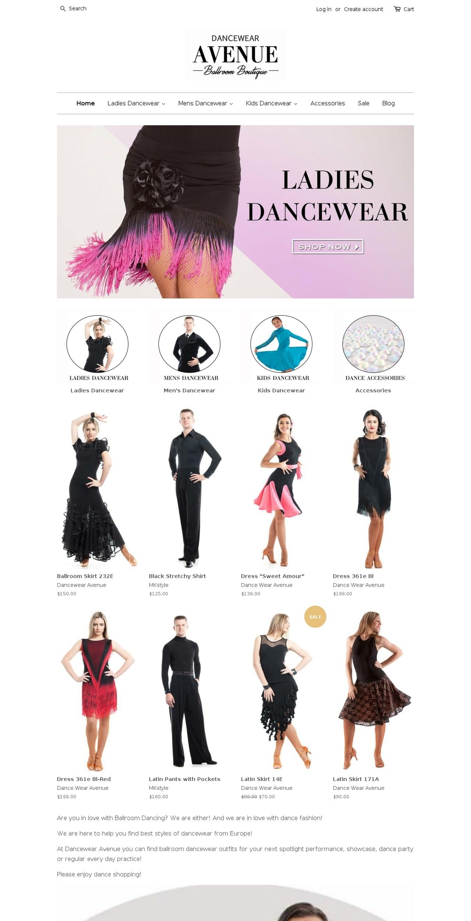 dancewearavenue.com — Shopify storefront screenshot