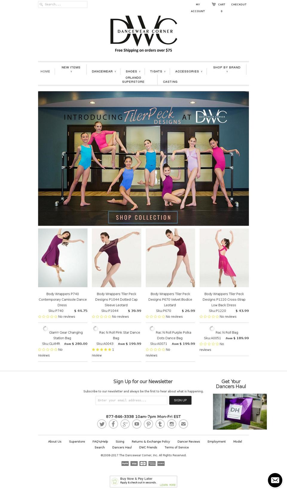 empire Shopify theme site example dancewearcorner.com