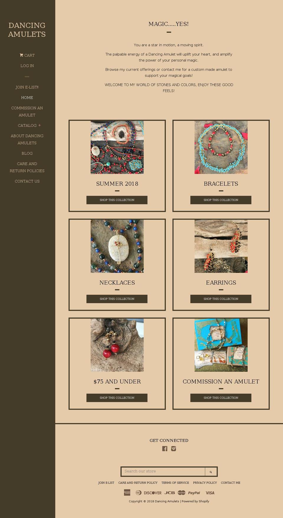 dancingamulets.com — Shopify storefront screenshot